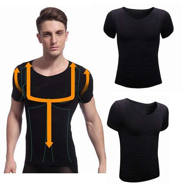 Men's Slim Short-sleeved Body Shaper Shapewear Taping Inner T-shirt