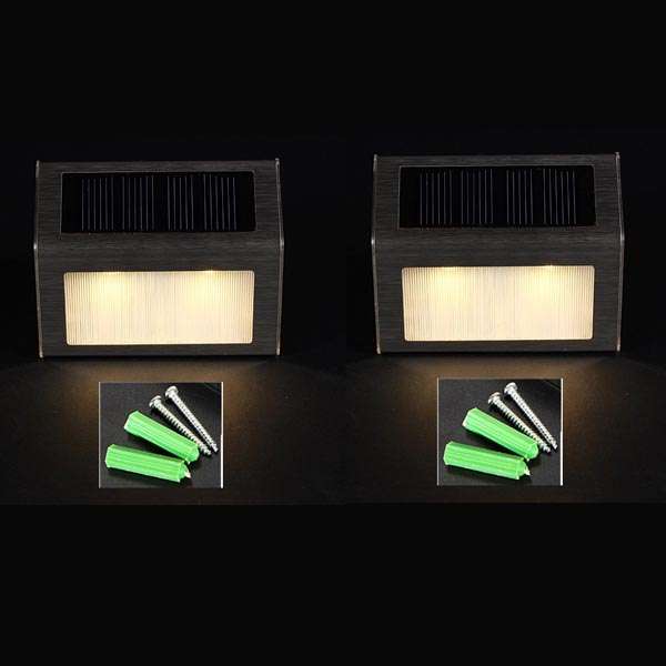 2X Warm White Solar Power LED Stairs Pathway Garden Yard Wall Lamp