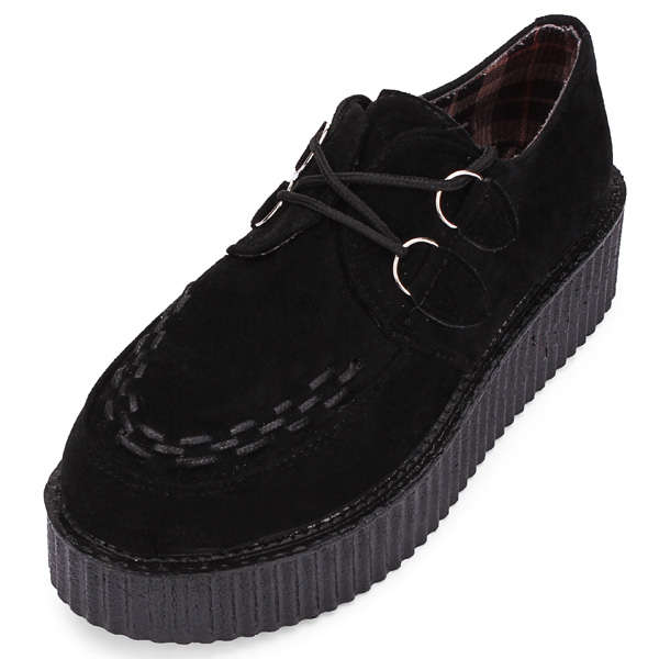British Retro Women's Faux Suede Lace-up Punk Platform Flat Shoes