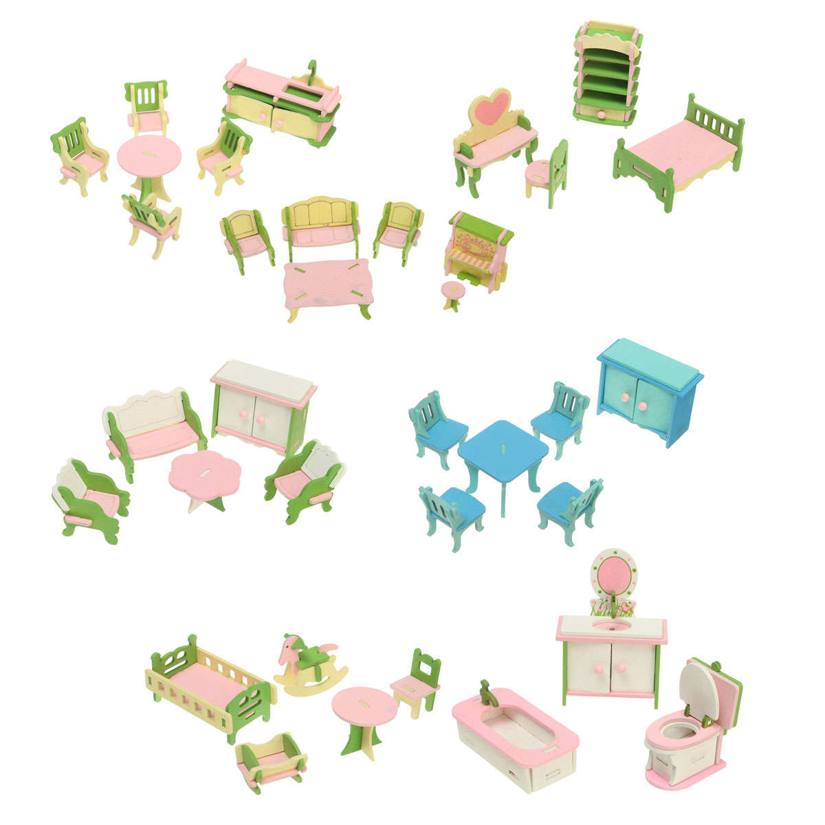 Wooden DIY Three-dimensional Jigsaw Puzzle Dollhouse Set Furniture For Barbie