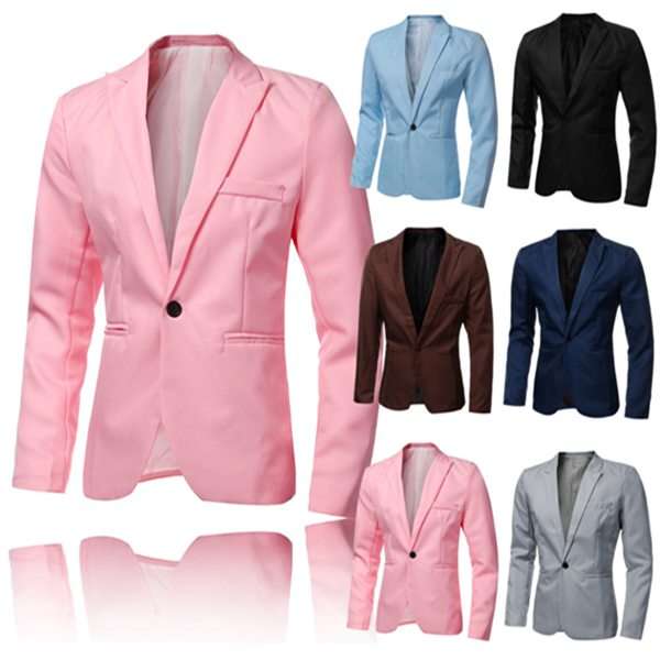 Fashion Mens Slim Casual Suit Pointed Collar Bright Color Blazer