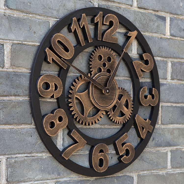 45CM Vintage European Wheel Gear Wall Clocks Retro Decorative Clock Home Bar Wa