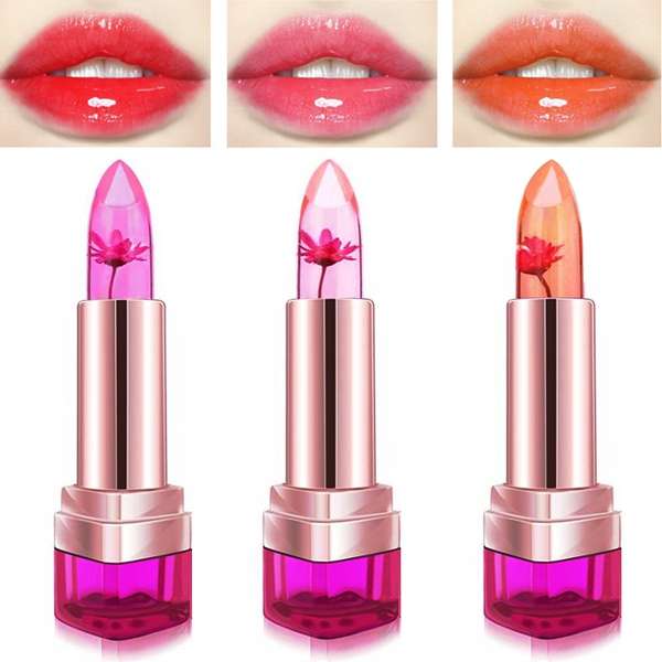 3 Colors Jelly Flower Lipstick Temperature Color Changing Lip Gloss Balm Moistu