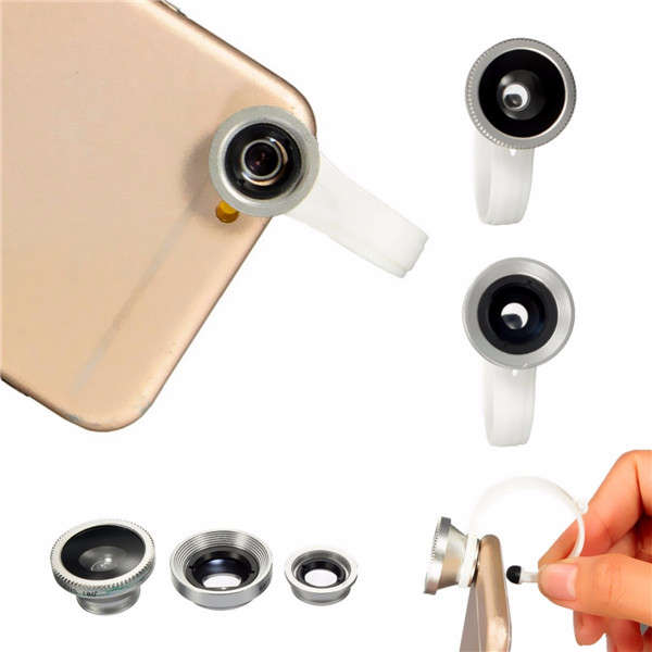 Universal 3 in 1 Camera Clip Lens Kit Fish Eye Macro Wide Angle For iPhone 6S P