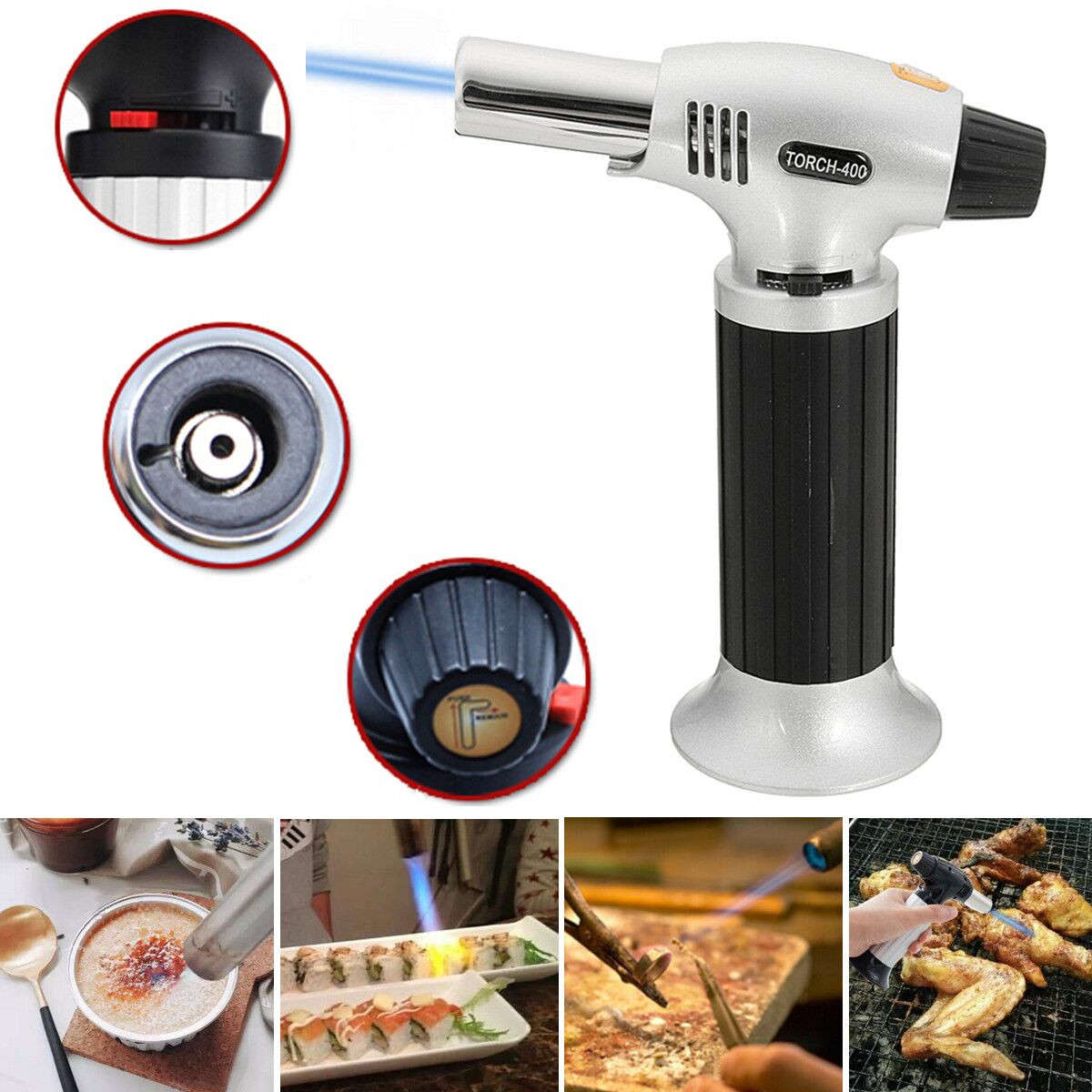 Windproof Creme Brulee Culinary Butane Refillable cook Torch Jet Flame Lighter