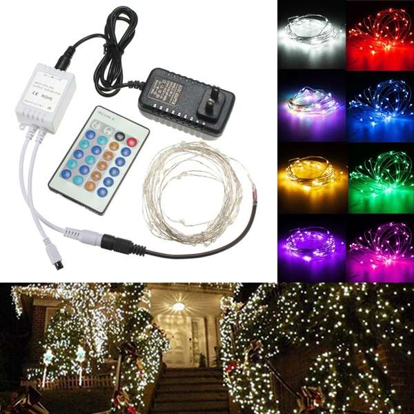 12V 10M 100LED Silver Wire Xmas String Fairy Light Remote Controller with Adapt