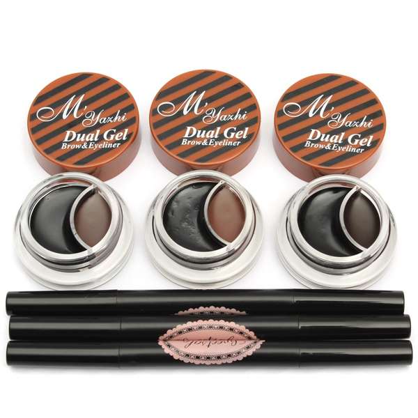 Dual Gel Eyeliner Eyebrow Cream Solid Double Ends Eye Makeup Brush Kit