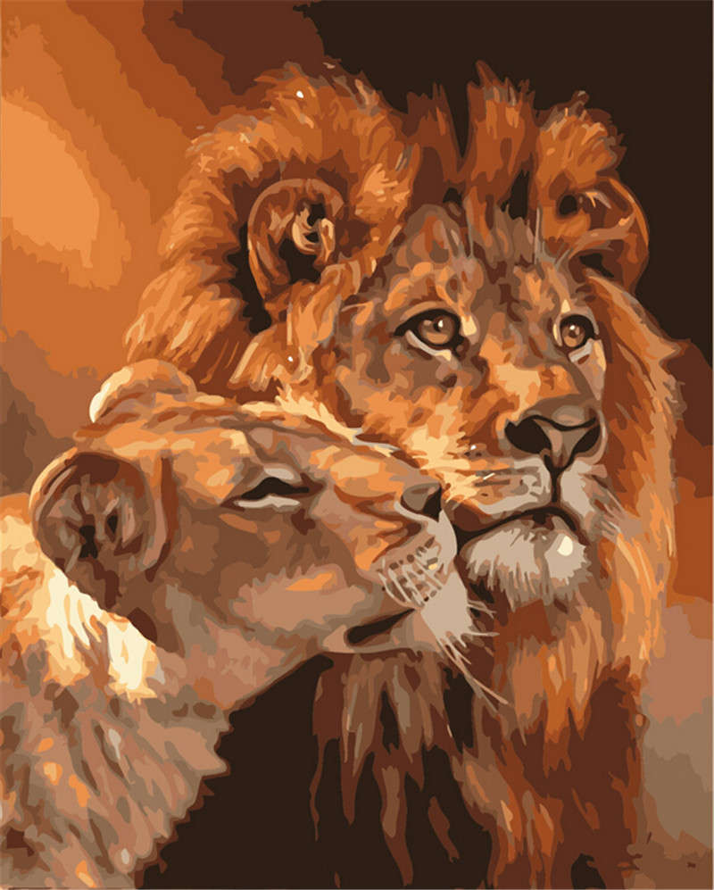 Painting By Numbers Digital Oil Painting DIY Oil Kits Lion Frameless Canvas Hom