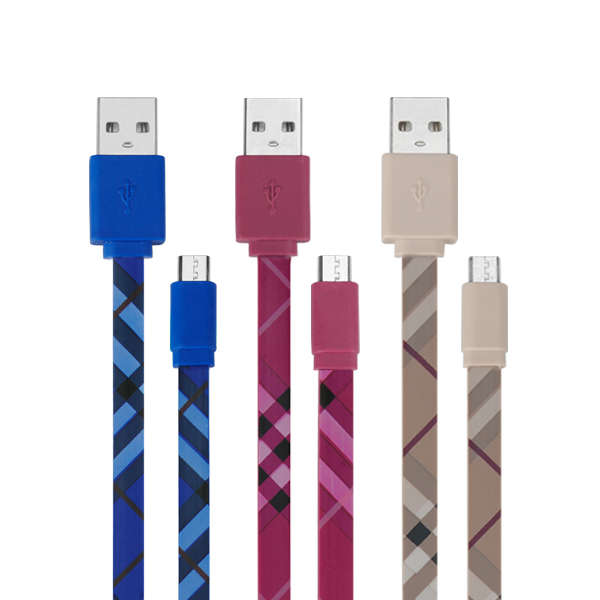 Flat Wire Pattern Printed V8 USB2.0 to Micro USB Cable For Cellphone