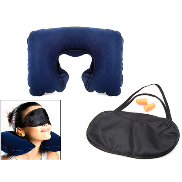 Travel Neck Cushion Inflatable Air Pillow With Eye Mask Earplugs For Sleep