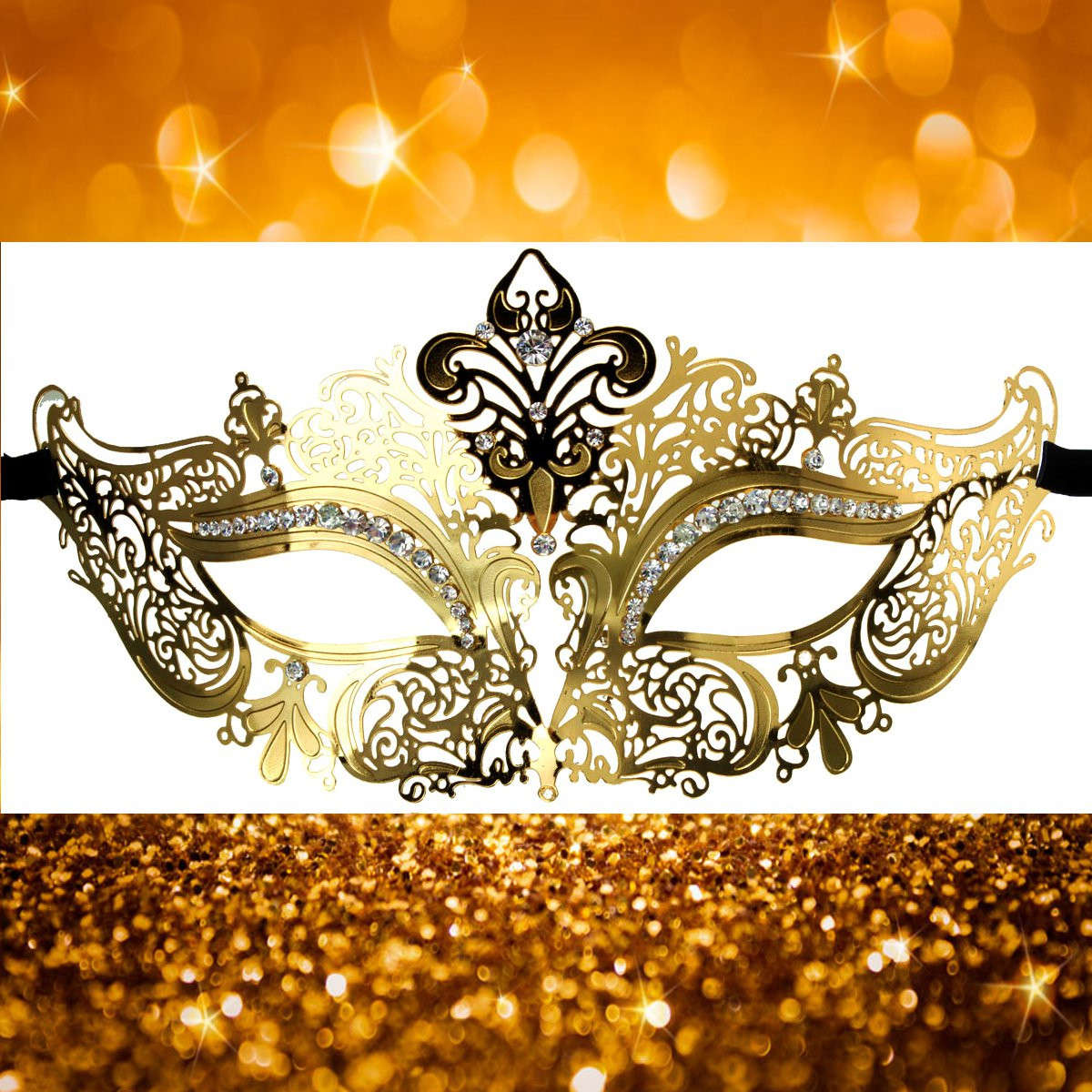 Gold Metal Diamond Eye Mask Masquerade Costume Ball Party Supplies