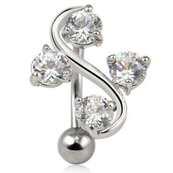 Silver Crystal Vine Reverse Belly Ring S Shape Navel Ring Piercing