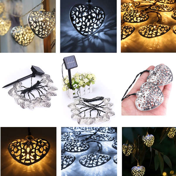 3.6m 12 LED Solar Powered Hearts String Fairy Lights Christmas Decor
