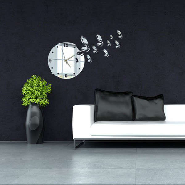 3D DIY Flying Butterflies Wall Clock Mirror Wall Sticker Modern Home Decal