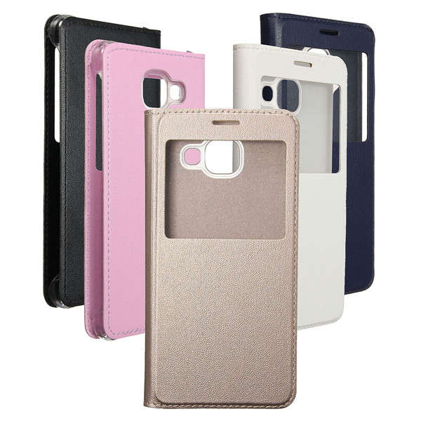 Window View Flip PU Leather PC Back Case For Samsung Galaxy A3 2016