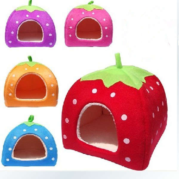 Pet Dog Cat Soft Strawberry Sponge Foldable Bed Cushion Nest