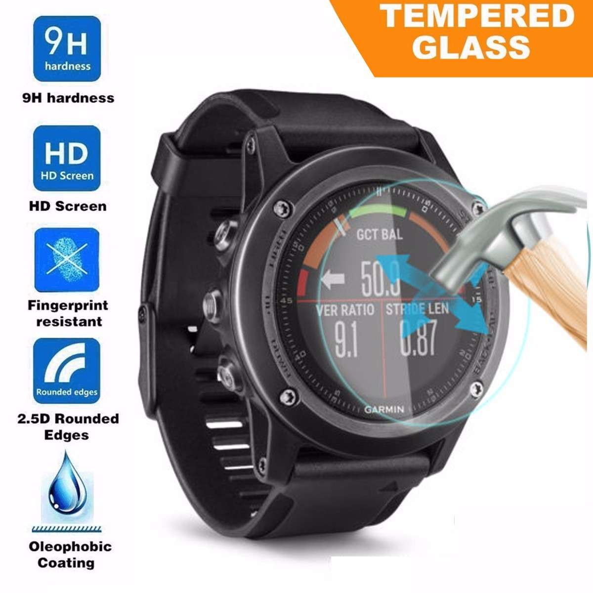 9H 2.5D Tempered Glass Screen Protector Film Cover For Garmin Fenix 3
