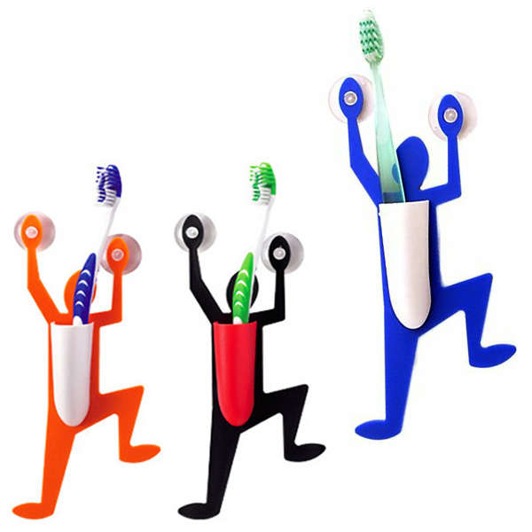 Funny Human Shape Suction Cups Plastic Toothbrush Holder