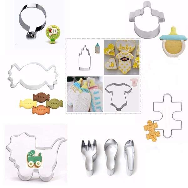 8Pcs Baby Toy Stainless Steel Cookie Cutter Puzzle Shape Biscuit Fondant Cutter