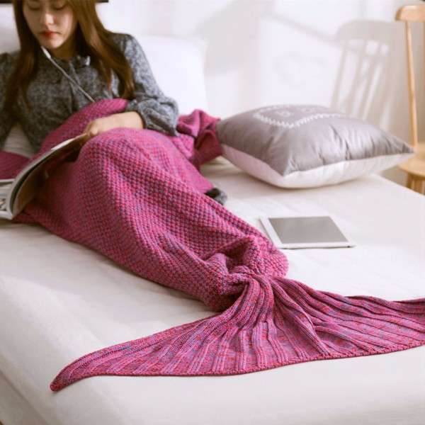 3 Size Yarn Knitting Mermaid Tail Blanket Fibers Warm Super Soft Home Office Sl