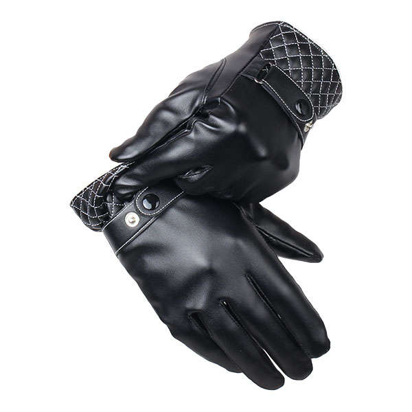 Men Women Couple Artificial Leather Buckle Gloves Windproof Driving Cycling Mit