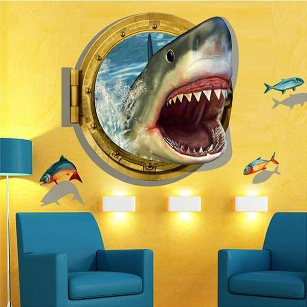 3D 60x90cm DIY Shark Porthole Mural Decal Sea Cruise Wall Art Sticker Home Nurs