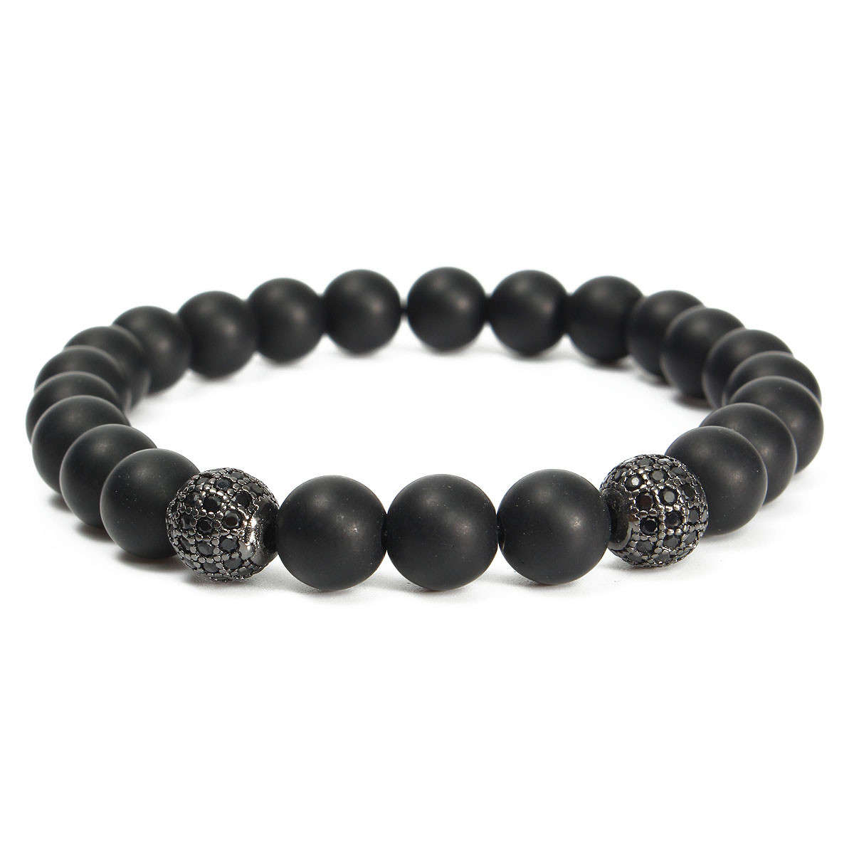 Matte Onyx Bracelet Black Agate Zircon Ball Beads Jewelry