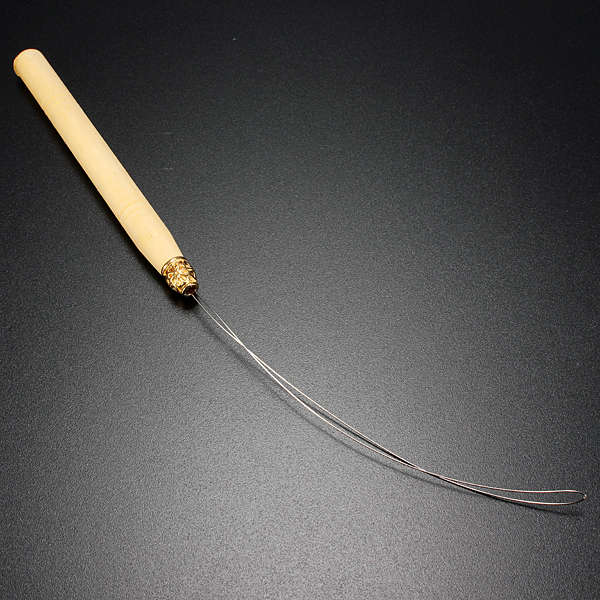 Wooden Handle Hair Extension Hook Pulling Needle Threader Tool