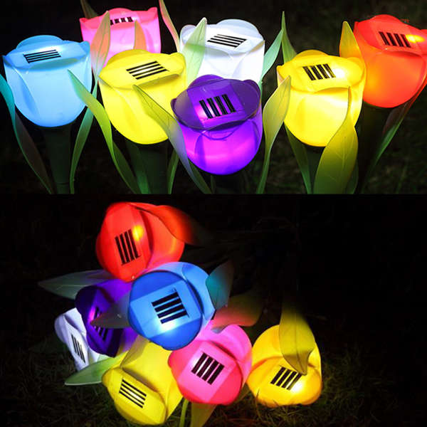 8Pcs/lot Solar LED Tulip Landscape Flower Lights Outdoor Yard Garden Lamps