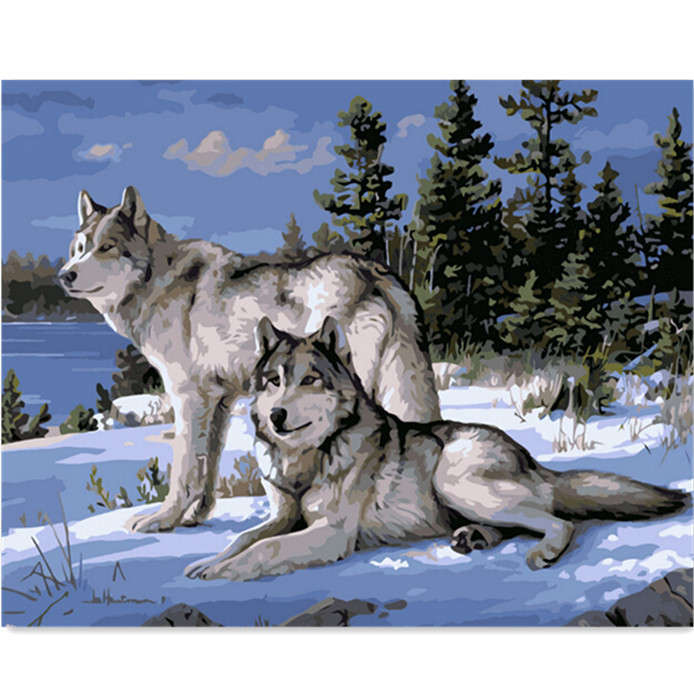 Wolf DIY Oil Painting By Numbers Digital Oil Painting Kits Frameless Canvas Hom