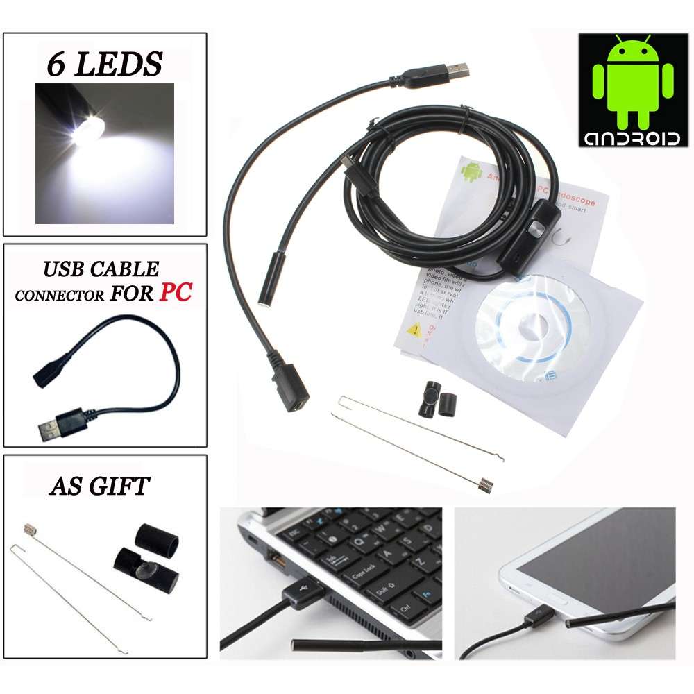 6 LED 7mm Lens IP67 USB Android Endoscope Borescope Tube Snake Camera for Andro
