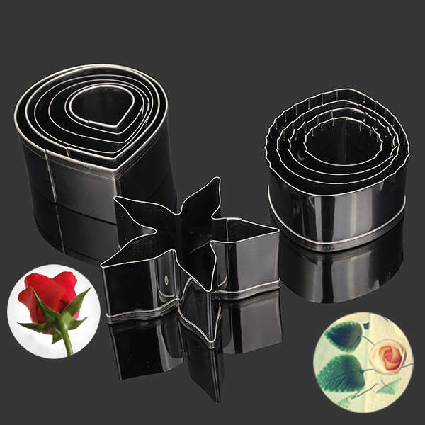 3 Set 11Pcs Rose Cookie Cutter Stainless Steel Cake Mold Petal Calyx Leaf Fonda