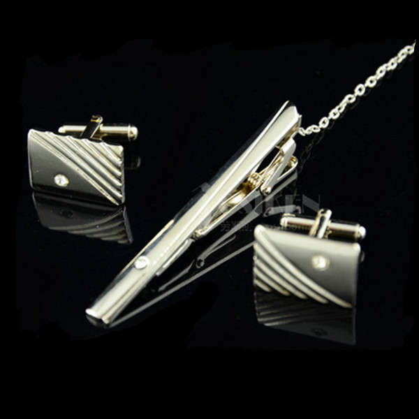 Men's Elegant Tie Clips and Cufflinks Sets Silver Business Gift