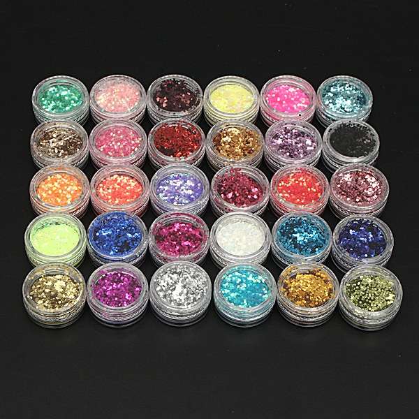 30 Colors Hexagon Acrylic Glitter Powder Nail Art Decoration