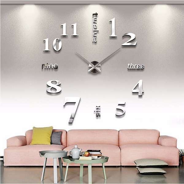 M.Sparkling Large Mirror Wall Clock 3D Hanging Clock Bracket Clock Black Silver