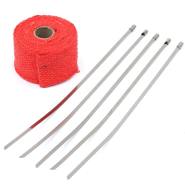 4.5m Exhaust Pipe Heat Insulation Wrap Turbo Header Shields Red with metal stri