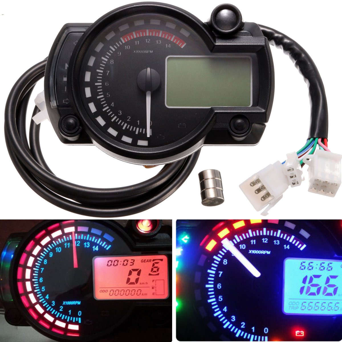 15000RPM Dual Blackcolor Adjustable Motorcycle LCD Digital Speedometer Odometer