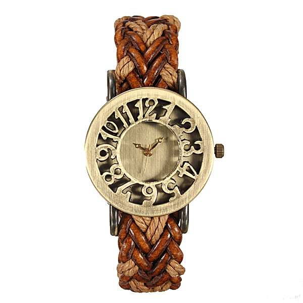 Vintage Hollow Lady Women Weave Wrap Leather Band Bracelet Watch