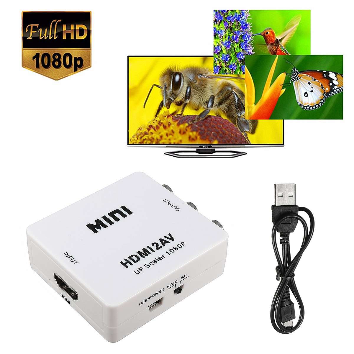 1080P HDMI to 3 RCA Audio Video AV CVBS Composite Adapter Converter for HDTV DVD