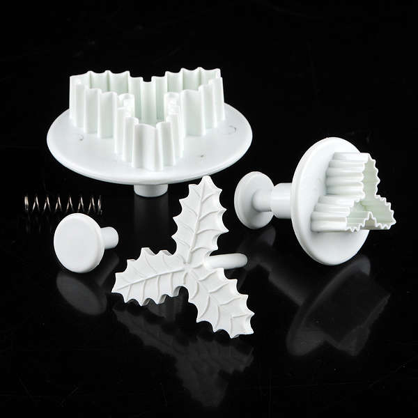 2pcs Three Leaf Holly Cake Fondant Plunger Cutter Tool