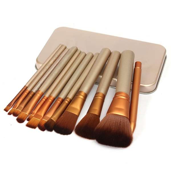 12pcs Professional Makeup Cosmetic Brushes Set With Metal Boxes