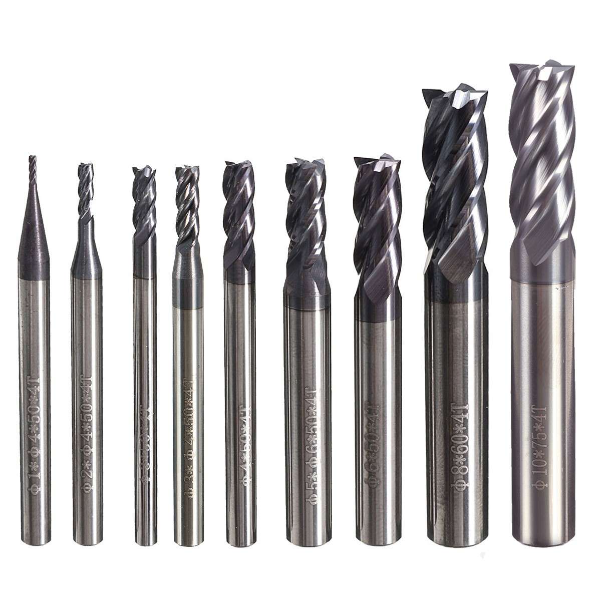 1-10mm 4 Flutes Tungsten Carbide End Mill Cutter Set Straight Shank End Mill C