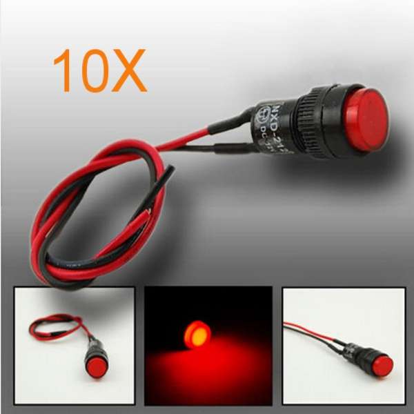 10pcs 10mm Universal LED Indicator Dash Panel Warning Light Lamp