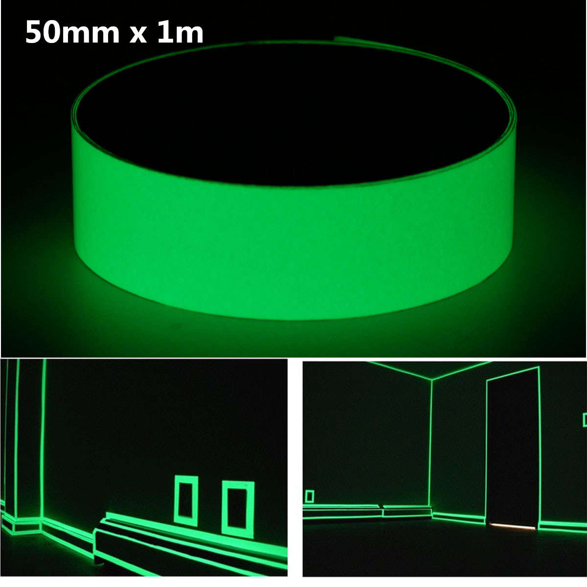 50mm x 1m Photoluminescent Tape Glow In The Dark Egress Safety Mark Bright Green