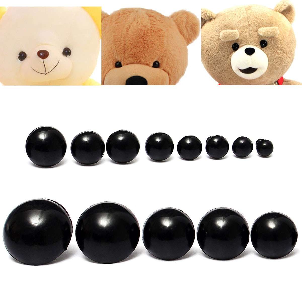 154pcs 6 to 24mm Children Kid Black Plastic Safety Eyes Washers Teddy Bear Doll
