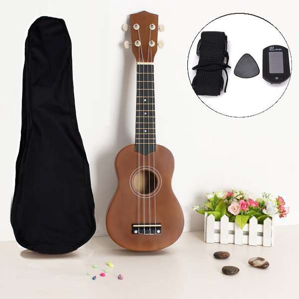 21 Inch Acoustic Soprano Hawaii Ukulele With Guitar Tuner And Gig Bag