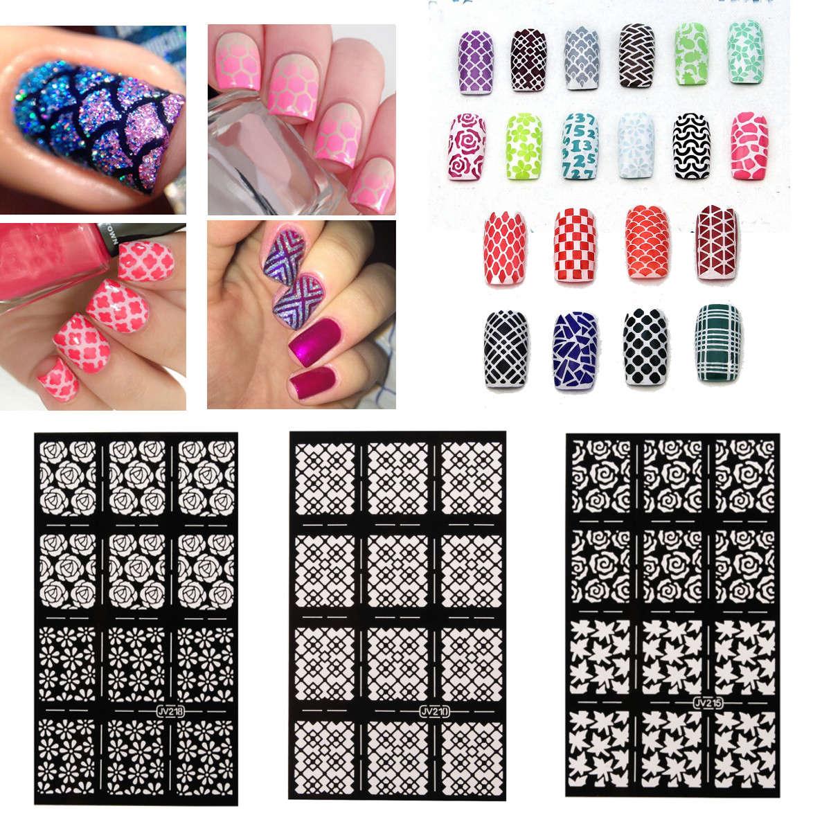 Nail Art Stencils Vinyl Hollow Stickers Decal Manicure Tips Stamp Template Deco