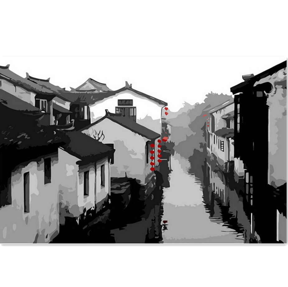 Chinese Ancient Towns DIY Numbers Kit Oil Painting Frameless Picture Digital Dr