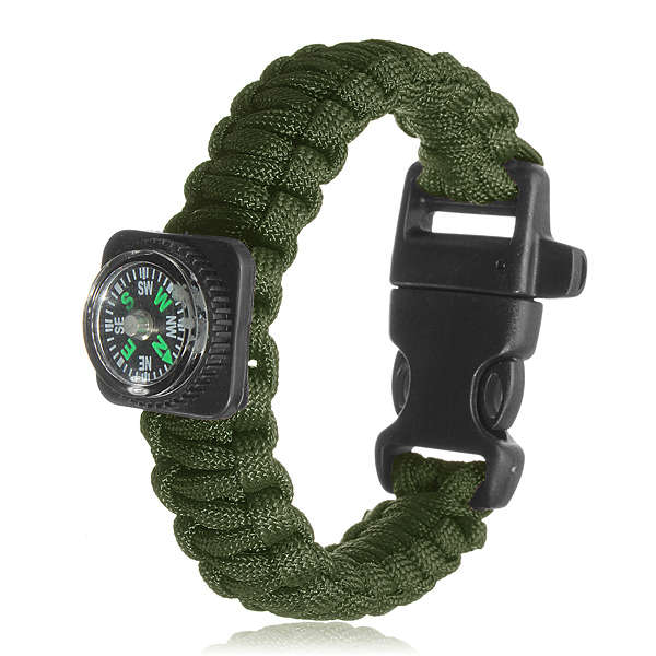Tactical Paracord Outdoor Survival Bracelet Buckle Band Compass Whistle