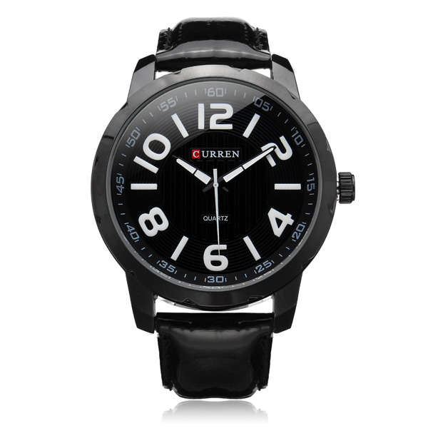 Curren 8115 Black PU Leather Number Big Dial Men Quartz Wrist Watch